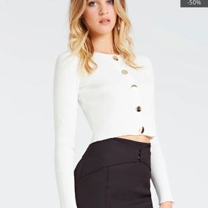 New Guess Marciano Button Ribbed Crop Yellow Sweater Top S